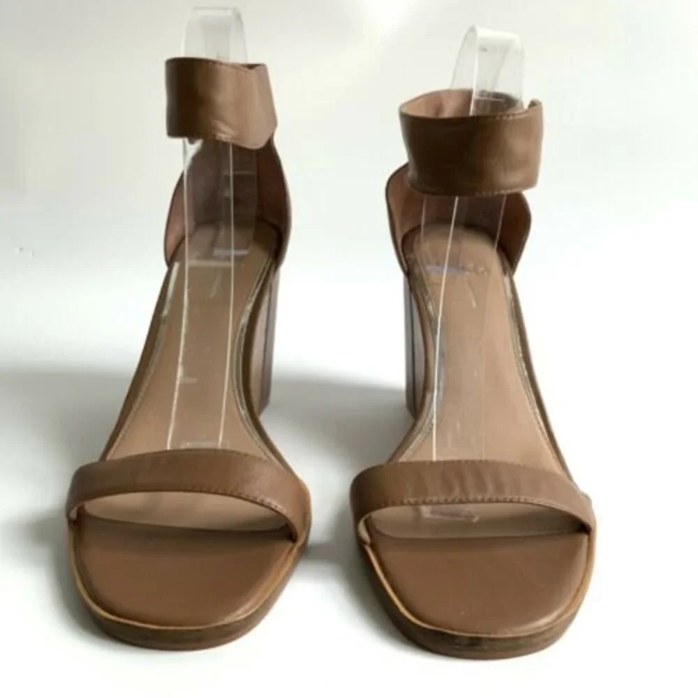 Linea Paolo Leather Elodie Ankle Strap Wedge Brown 9.5